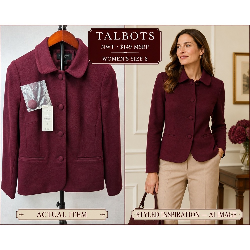NWT Talbots Women's Size‎ 8 Burgundy Wine Collared Blazer Dress Jacket Classic